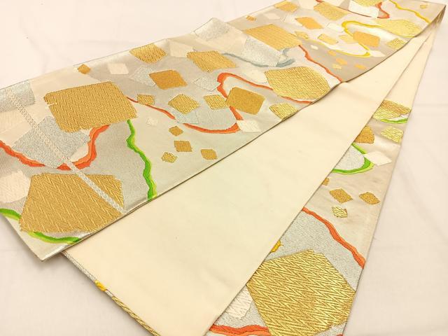 平和屋着物◎六通柄袋帯 唐織 箔散らし 金銀糸 正絹 逸品 BAAW0632hj