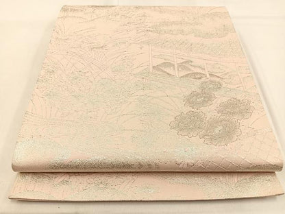 平和屋着物◎六通柄袋帯 牡丹浜松文 九百錦織 プラチナ二重箔 正絹 逸品 BAAW0635hj