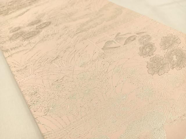 平和屋着物◎六通柄袋帯 牡丹浜松文 九百錦織 プラチナ二重箔 正絹 逸品 BAAW0635hj