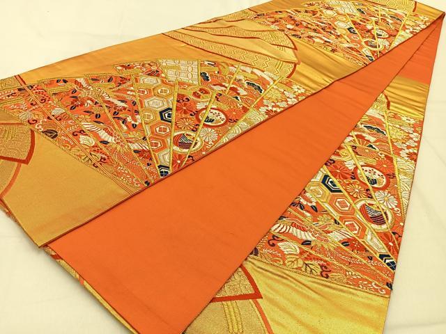 平和屋着物◎六通柄袋帯 唐織 鳳凰宝尽くし檜扇文 金銀糸 正絹 逸品 BAAW0637hj