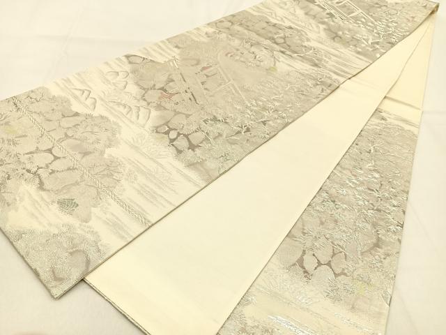 平和屋着物◎六通柄袋帯 京名所風景文 古京錦 二重引箔 銀糸 正絹 逸品 BAAW0642hj