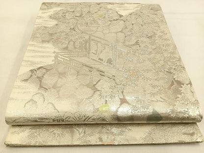 平和屋着物◎六通柄袋帯 京名所風景文 古京錦 二重引箔 銀糸 正絹 逸品 BAAW0642hj