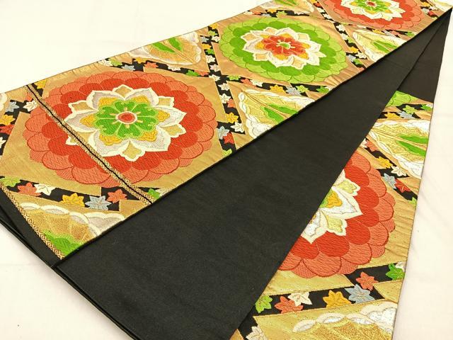 平和屋着物◎六通柄袋帯 唐織 松皮菱菊文 黒地 金銀糸 正絹 逸品 BAAW0651hj