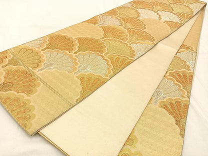 平和屋着物◎六通柄袋帯 菊青海波 金銀糸 正絹 逸品 BAAW0652hj