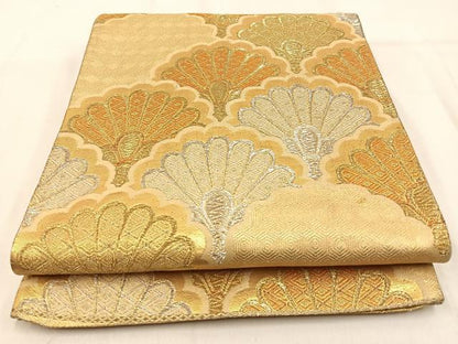 平和屋着物◎六通柄袋帯 菊青海波 金銀糸 正絹 逸品 BAAW0652hj