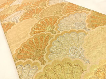 平和屋着物◎六通柄袋帯 菊青海波 金銀糸 正絹 逸品 BAAW0652hj