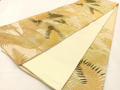 平和屋着物◎六通柄袋帯　唐織　草葉文　金銀糸　正絹　逸品　BAAW0655hj