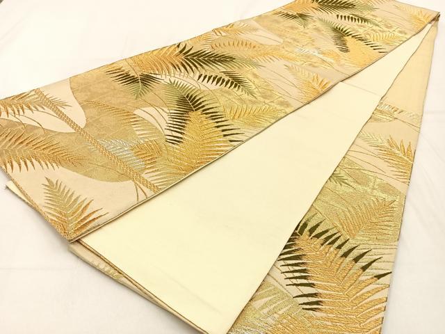平和屋着物◎六通柄袋帯　唐織　草葉文　金銀糸　正絹　逸品　BAAW0655hj