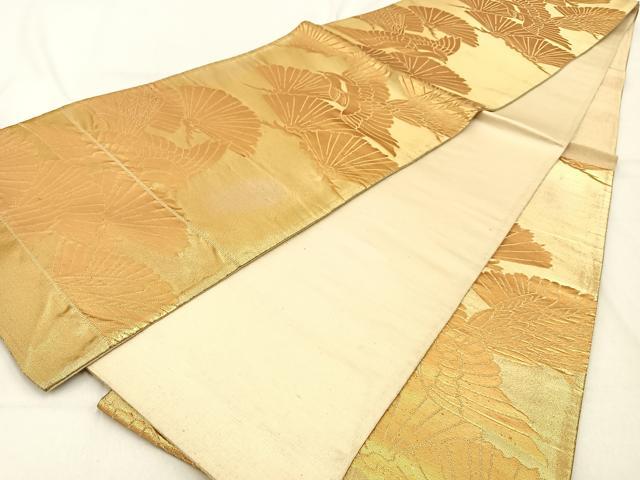 平和屋着物◎六通柄袋帯　鳳凰松文　金糸　正絹　逸品　BAAW0669hj