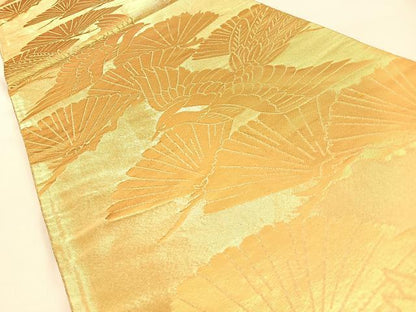 平和屋着物◎六通柄袋帯　鳳凰松文　金糸　正絹　逸品　BAAW0669hj