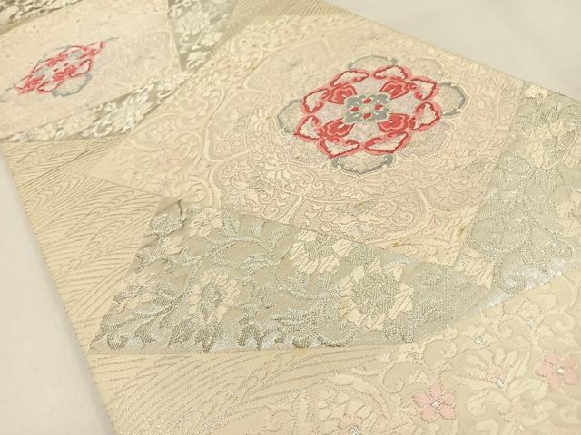 平和屋着物◎六通柄袋帯　唐織　正倉院花文　銀糸　正絹　逸品　BAAW0672hj
