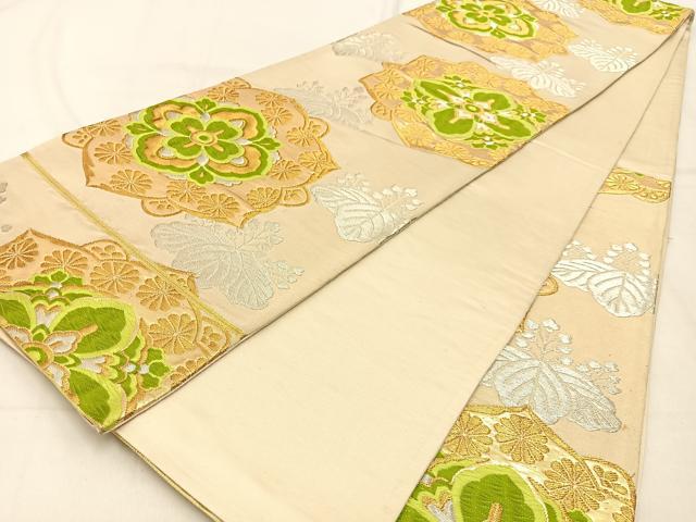 平和屋着物◎六通柄袋帯 唐織 正倉院菊桐文 金銀糸 正絹 逸品 BAAW0673hj