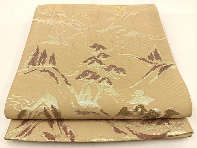 平和屋着物◎六通柄袋帯 唐織 浜松文 金糸 正絹 逸品 BAAW0682hj