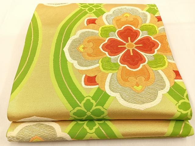 平和屋着物◎六通柄袋帯 唐織 立涌正倉院花文 金銀糸 正絹 逸品 BAAW0689hj