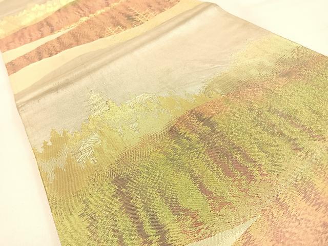 平和屋着物◎六通柄袋帯 風景文 引箔 正絹 逸品 BAAW0691hj