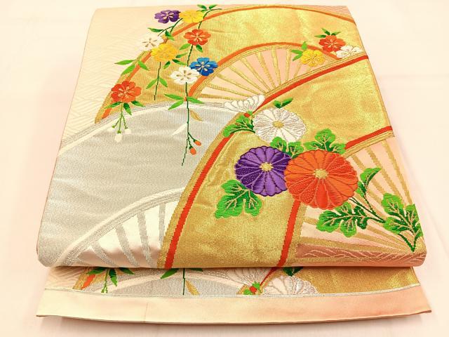 平和屋着物◎六通柄袋帯 唐織 片輪車花文 金銀糸 正絹 逸品 BAAW0697hj