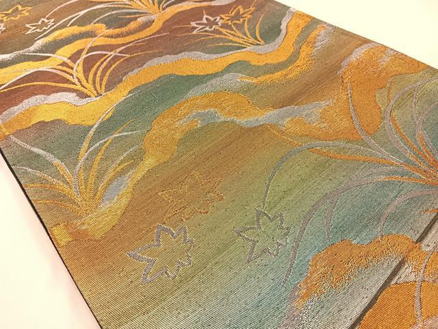 平和屋着物◎六通柄 京袋帯 楓 金銀糸 引箔 正絹 逸品 BAAW0703hj