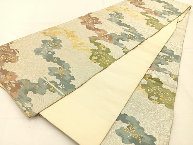 平和屋着物◎六通柄袋帯　道長草花文　金銀糸　正絹　逸品　BAAW0705hj