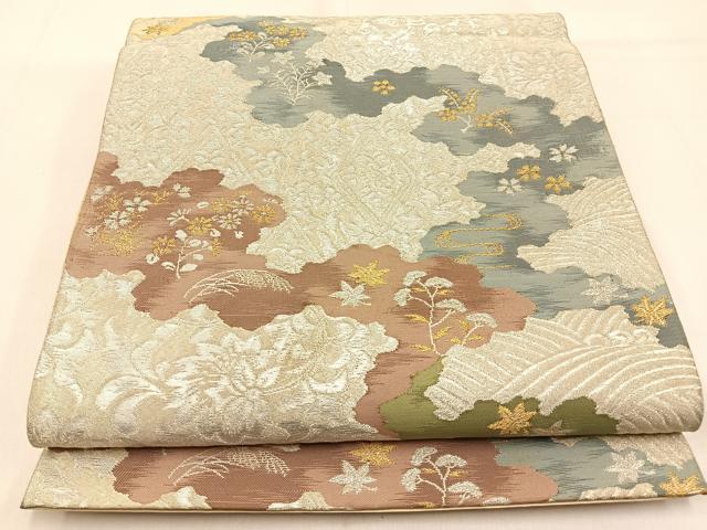 平和屋着物◎六通柄袋帯　道長草花文　金銀糸　正絹　逸品　BAAW0705hj