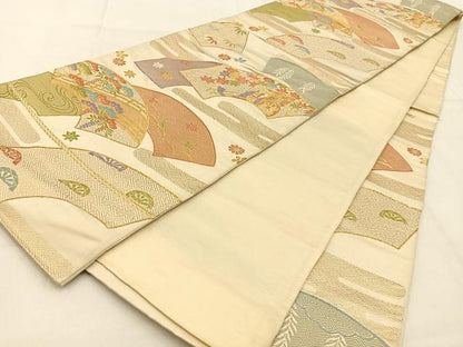 平和屋着物◎六通柄袋帯　唐織　地紙御所車花文　金糸　正絹　逸品　BAAW0708hj