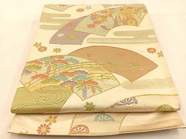 平和屋着物◎六通柄袋帯　唐織　地紙御所車花文　金糸　正絹　逸品　BAAW0708hj