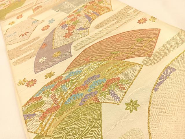 平和屋着物◎六通柄袋帯　唐織　地紙御所車花文　金糸　正絹　逸品　BAAW0708hj