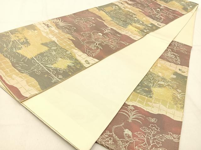 平和屋着物◎六通柄袋帯 狩猟文 金銀糸 引箔 正絹 逸品 BAAW0716hj