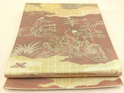 平和屋着物◎六通柄袋帯 狩猟文 金銀糸 引箔 正絹 逸品 BAAW0716hj