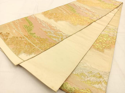 平和屋着物◎六通柄袋帯　風景文　金銀糸　正絹　逸品　BAAW0717hj