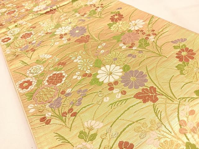 平和屋着物◎六通柄袋帯　唐織　菊　金糸　正絹　逸品　BAAW0723hj
