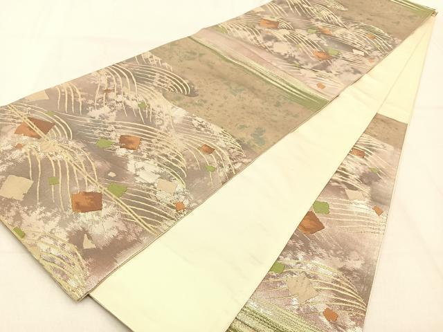 平和屋着物◎六通柄袋帯 流水箔散らし 金糸 引箔 正絹 逸品 BAAW0726hj