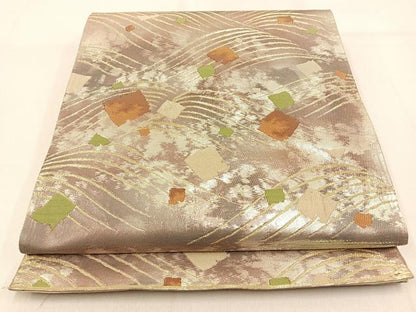 平和屋着物◎六通柄袋帯 流水箔散らし 金糸 引箔 正絹 逸品 BAAW0726hj