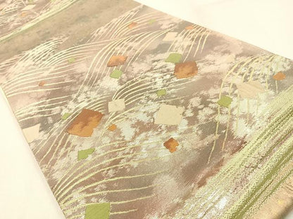 平和屋着物◎六通柄袋帯 流水箔散らし 金糸 引箔 正絹 逸品 BAAW0726hj