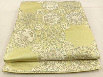 平和屋着物◎西陣 六通柄袋帯 唐織 花丸文 銀糸 正絹 逸品 BAAW0727hj