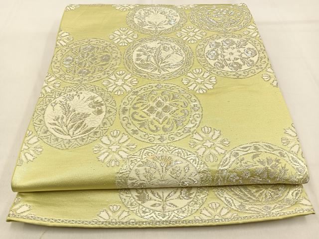 平和屋着物◎西陣 六通柄袋帯 唐織 花丸文 銀糸 正絹 逸品 BAAW0727hj