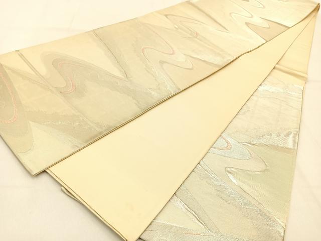平和屋着物◎六通柄袋帯 流水文 銀糸 正絹 逸品 BAAW0728hj
