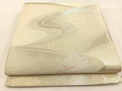 平和屋着物◎六通柄袋帯 流水文 銀糸 正絹 逸品 BAAW0728hj