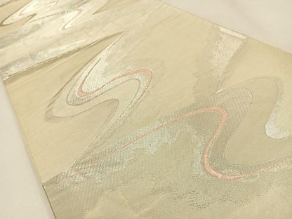 平和屋着物◎六通柄袋帯 流水文 銀糸 正絹 逸品 BAAW0728hj