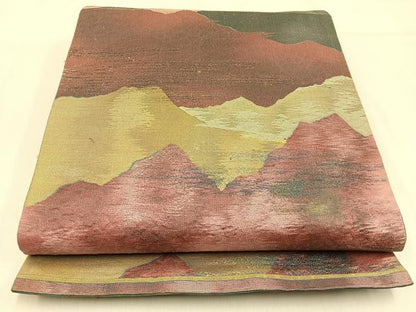 平和屋着物◎六通柄袋帯　重ね山文　金糸　引箔　正絹　逸品　BAAW0729hj