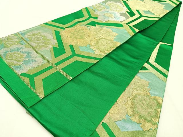 平和屋着物◎六通柄袋帯　亀甲花文　金銀糸　正絹　逸品　BAAW0730hj