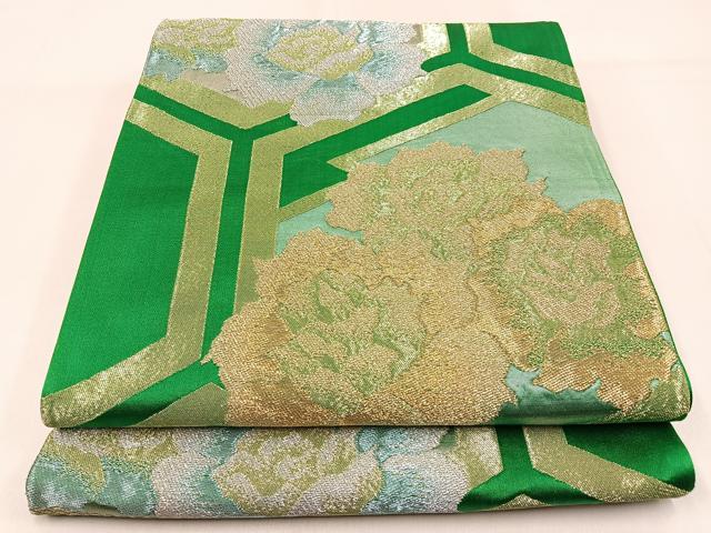 平和屋着物◎六通柄袋帯　亀甲花文　金銀糸　正絹　逸品　BAAW0730hj