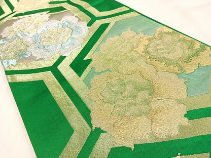 平和屋着物◎六通柄袋帯　亀甲花文　金銀糸　正絹　逸品　BAAW0730hj