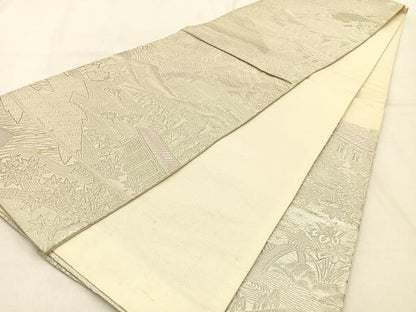 平和屋着物◎六通柄袋帯 渡橋風景文 銀糸 正絹 逸品 BAAW0733hj