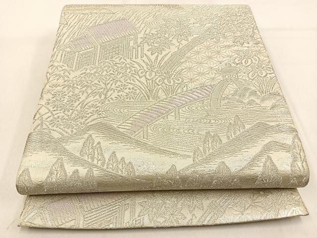 平和屋着物◎六通柄袋帯 渡橋風景文 銀糸 正絹 逸品 BAAW0733hj