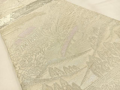 平和屋着物◎六通柄袋帯 渡橋風景文 銀糸 正絹 逸品 BAAW0733hj