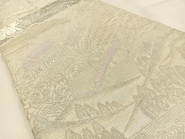 平和屋着物◎六通柄袋帯 渡橋風景文 銀糸 正絹 逸品 BAAW0733hj
