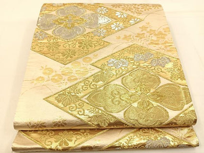 平和屋着物◎六通柄袋帯　松皮菱花文　金銀糸　正絹　逸品　BAAW0736hj