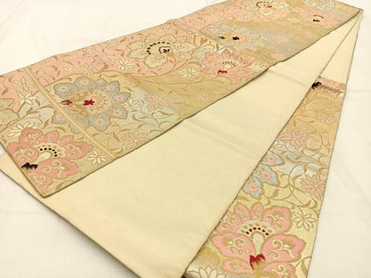 平和屋着物◎六通柄 本袋帯 更紗花唐草文 金銀糸 正絹 逸品 BAAW0737hj