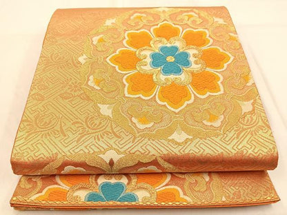 平和屋着物◎六通柄袋帯 唐織 正倉院花文 金糸 正絹 逸品 BAAW0739hj