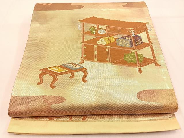 平和屋着物◎六通柄袋帯 器物 金銀糸 引箔 正絹 逸品 BAAW0742hj